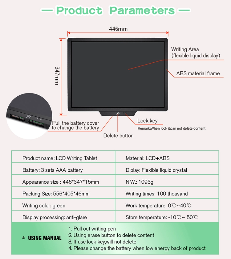Office Note Pad 20 Inch Easy Writing And Remove Meeting Board LCD Tablet Memo Blackboard